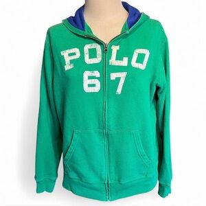 💚Unisex Polo by Ralph Lauren “67” Green and Blue Zip-Up Hoodie